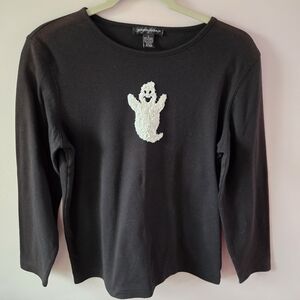 Vintage Designers Originals Ghost Sequin Halloween Top - Large Spooky